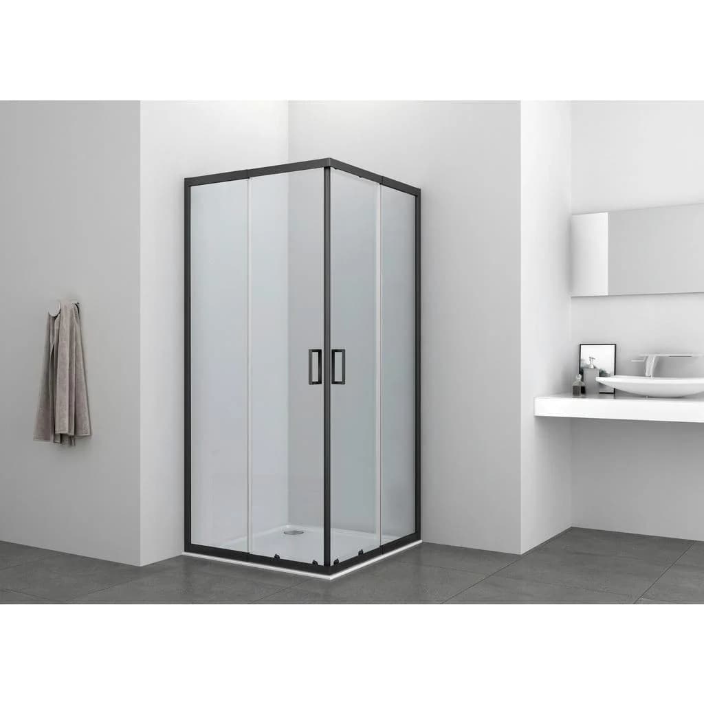 SANOTECHNIK Eckdusche S-Line Schwarz Matt Schiebetür