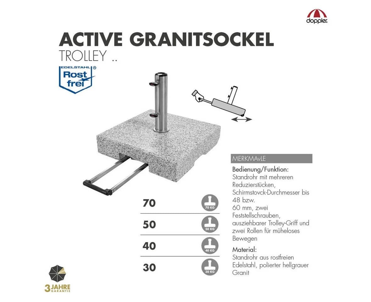 Doppler Schirmhalter Active Trolley Granitsockel 30kg Grau Edelstahl - Bild 3