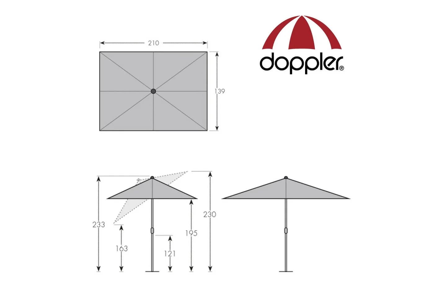 doppler® Sonnenschirm Active Auto Tilt Kurbelschirm 210x140 cm - Bild 3