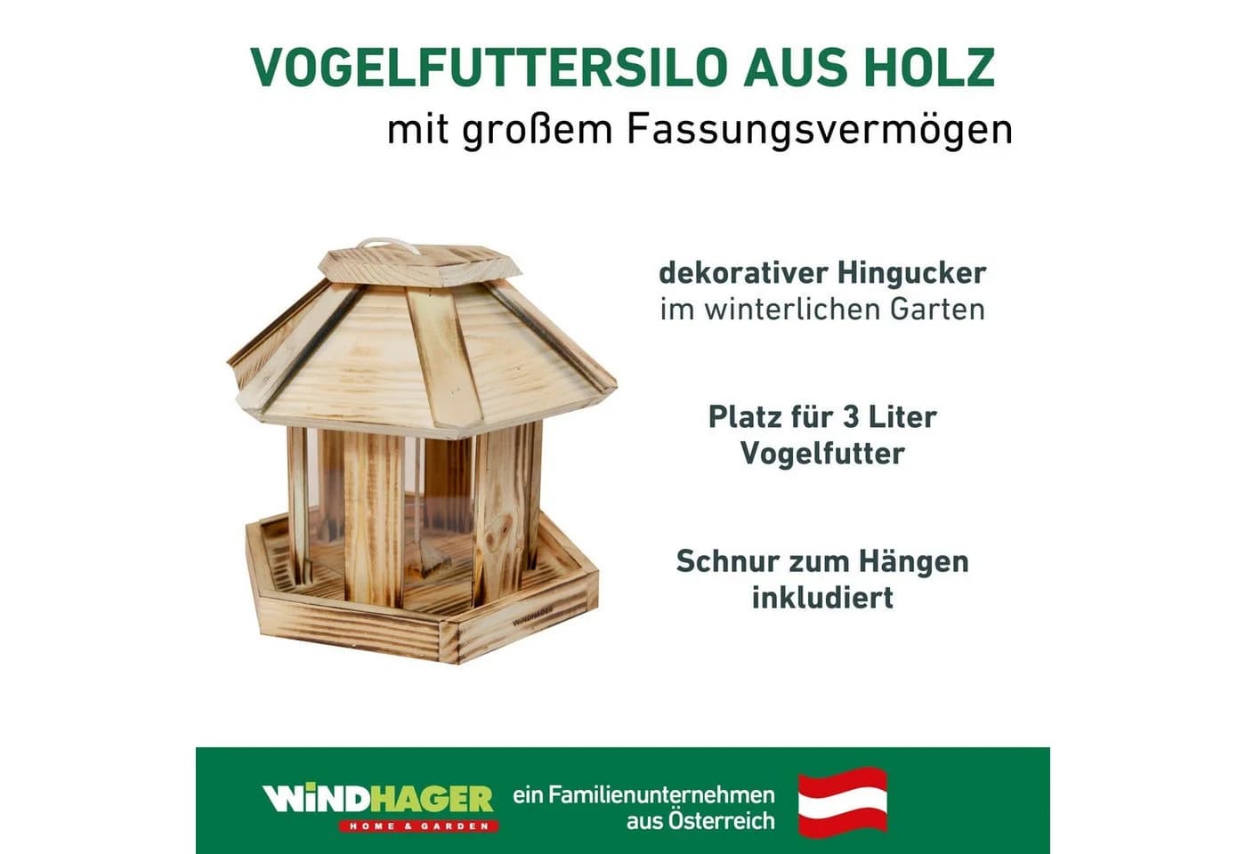 Windhager Vogelfuttersilo Wilder Kaiser Massivholz Natur - Bild 5