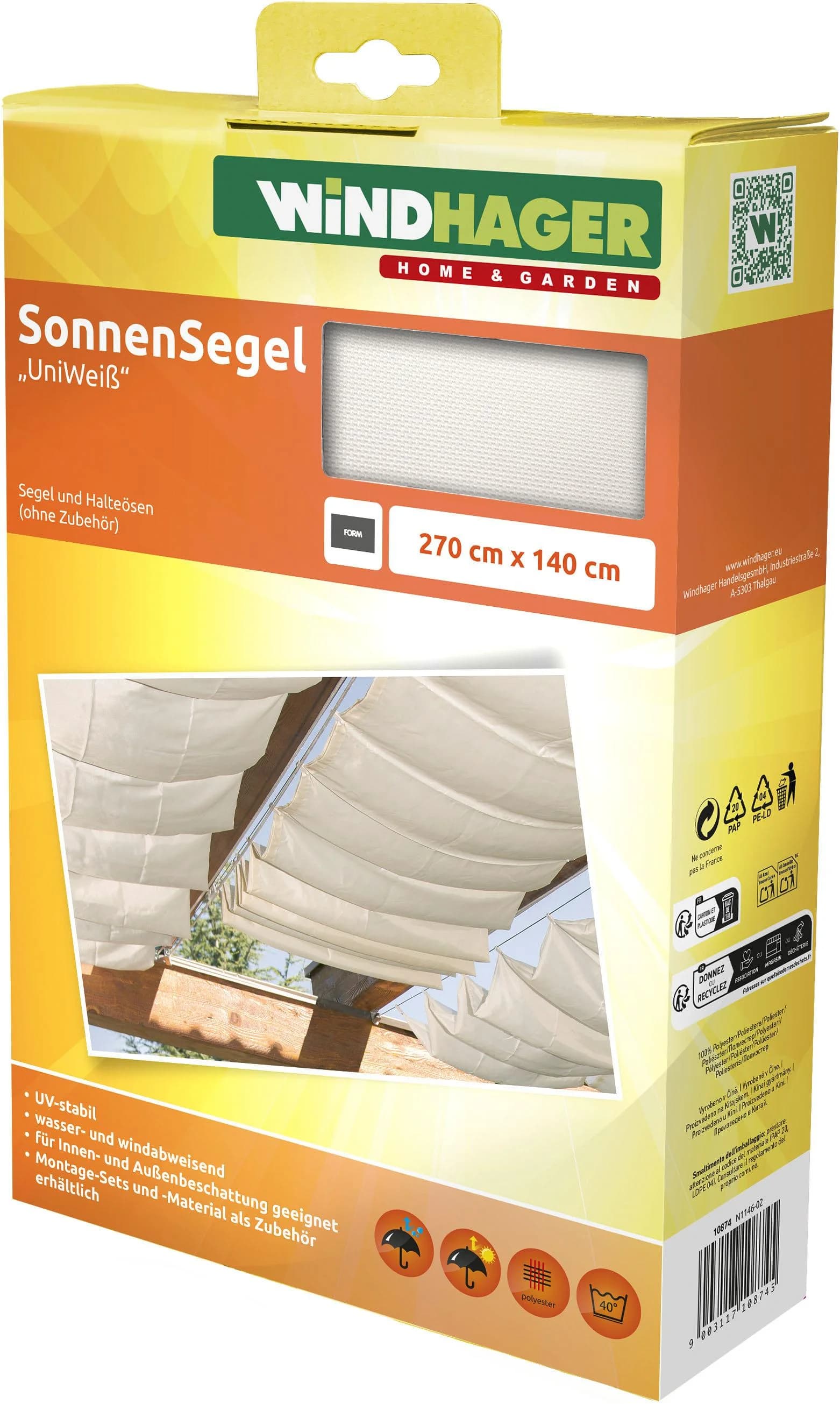Windhager Sonnensegel für Seilspannmarkise inkl. Laufhaken 2,7x1,4 m - Bild 4