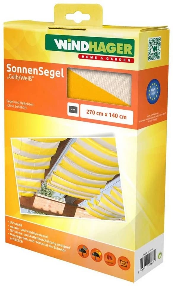Windhager Sonnensegel Seilspannmarkise Gelb Weiß 270x140 cm - Bild 2
