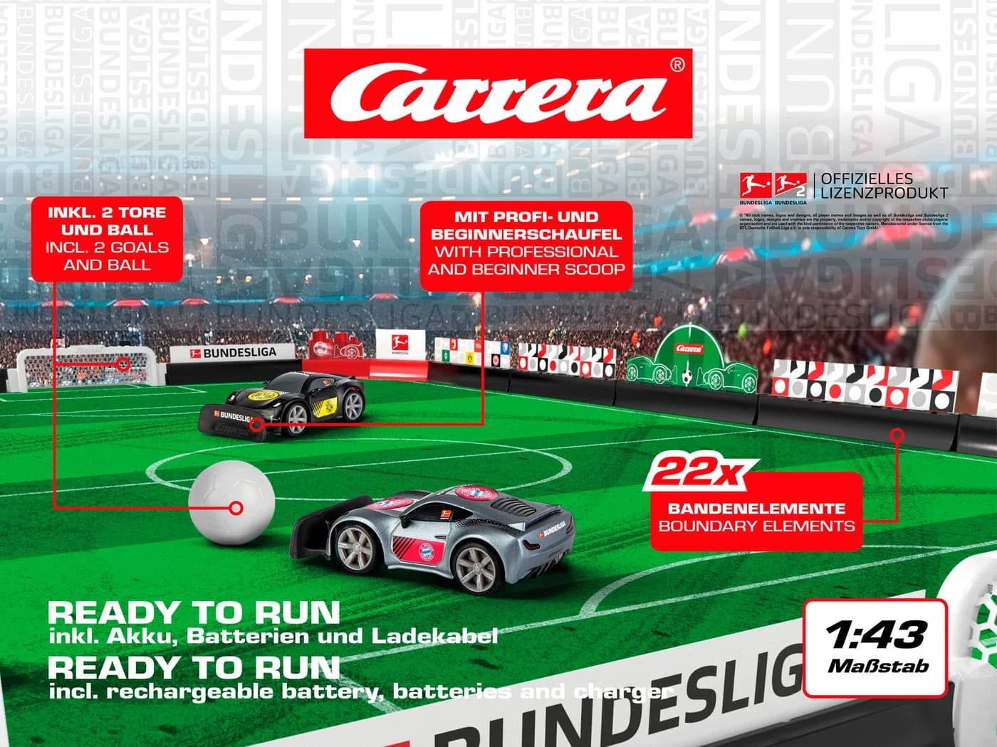 Carrera RC Fußball Set Bundesliga 2x RC-Autos Schwarz Grau - Bild 4