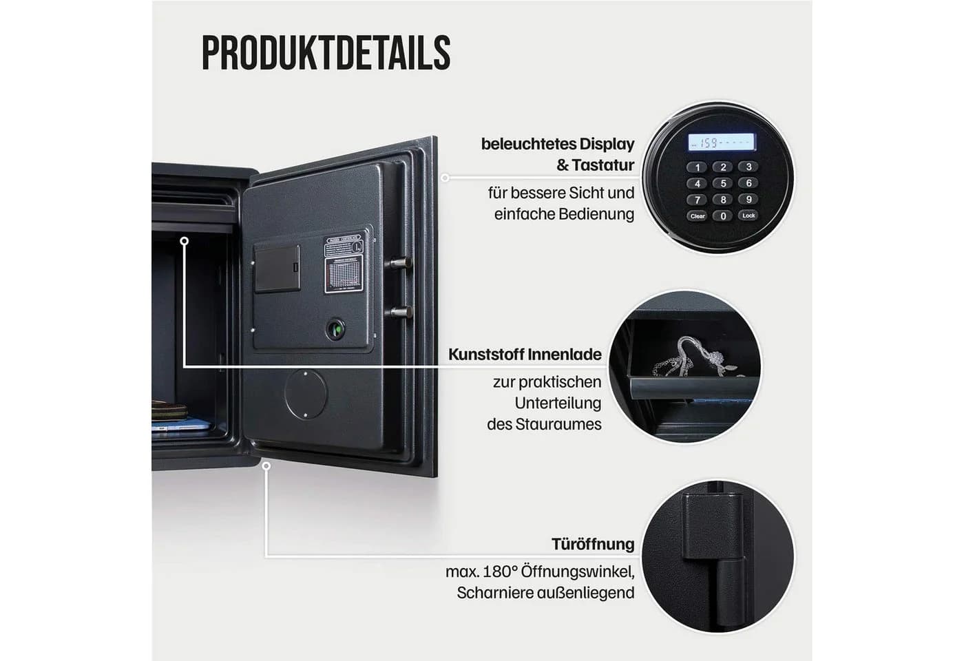 Profirst Feuerschutztresor FireGuard 40 Schwarz Fingerprint - Bild 3