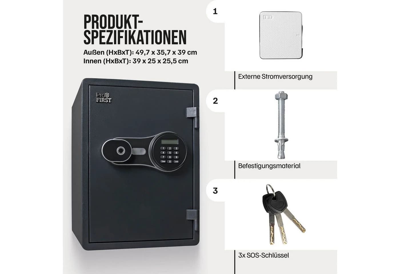 Profirst Feuerschutztresor FireGuard 40 Schwarz Fingerprint - Bild 4