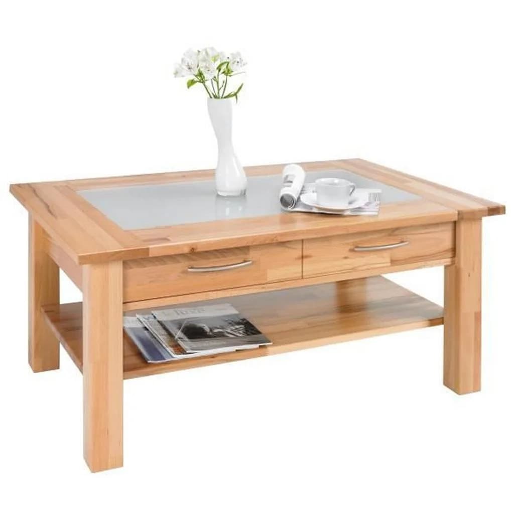 Linea Natura Couchtisch Kernbuche Vollmassiv Glas
