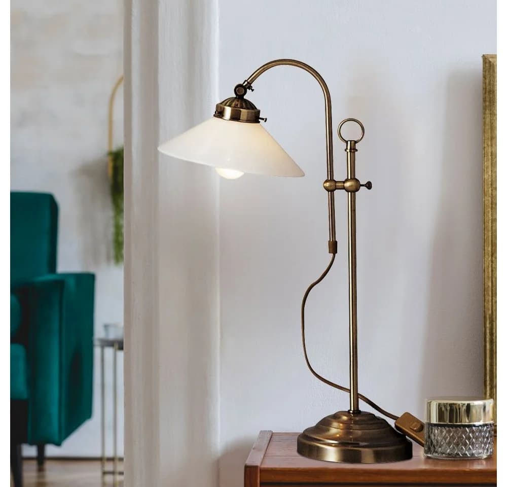 GLOBO LIGHTING Schreibtischlampe Altmessing Retro Glas Tischleuchte