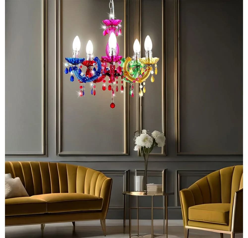 GLOBO LIGHTING Kronleuchter Hängeleuchte Bunt Acryl Chrom - Bild 4