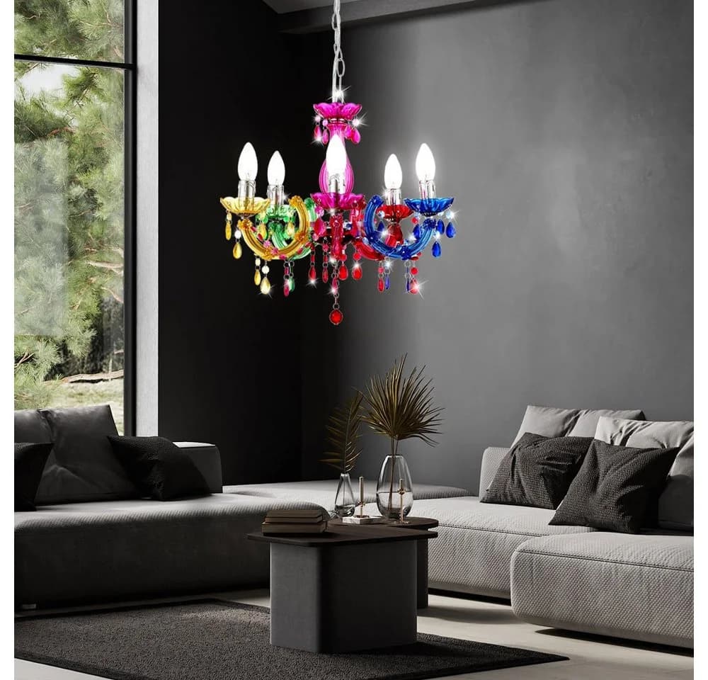 GLOBO LIGHTING Kronleuchter Hängeleuchte Bunt Acryl Chrom - Bild 5