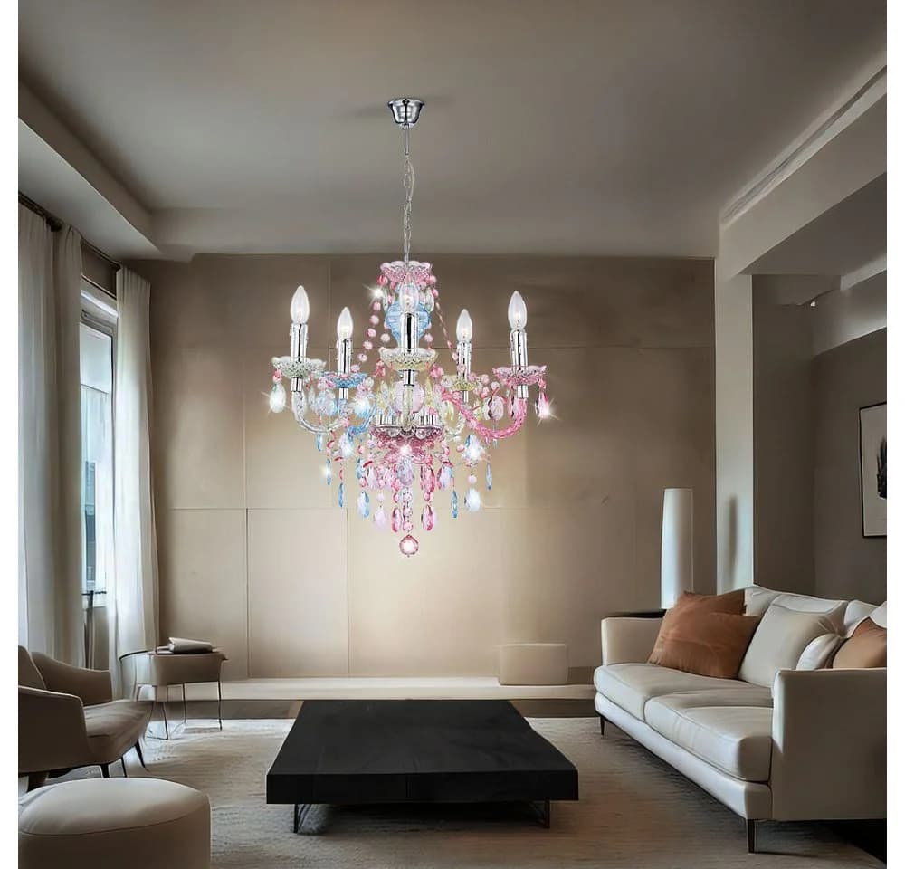 GLOBO LIGHTING Kronleuchter Chrom Acryl Kristall Regenbogenfarben 5-fach - Bild 5