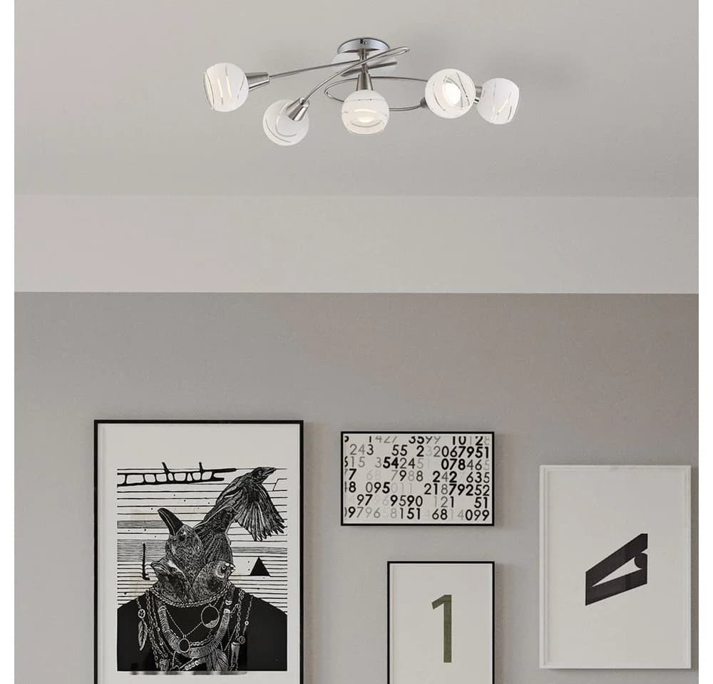 GLOBO LIGHTING Deckenleuchte 5-flammig Glas Nickel-Matt