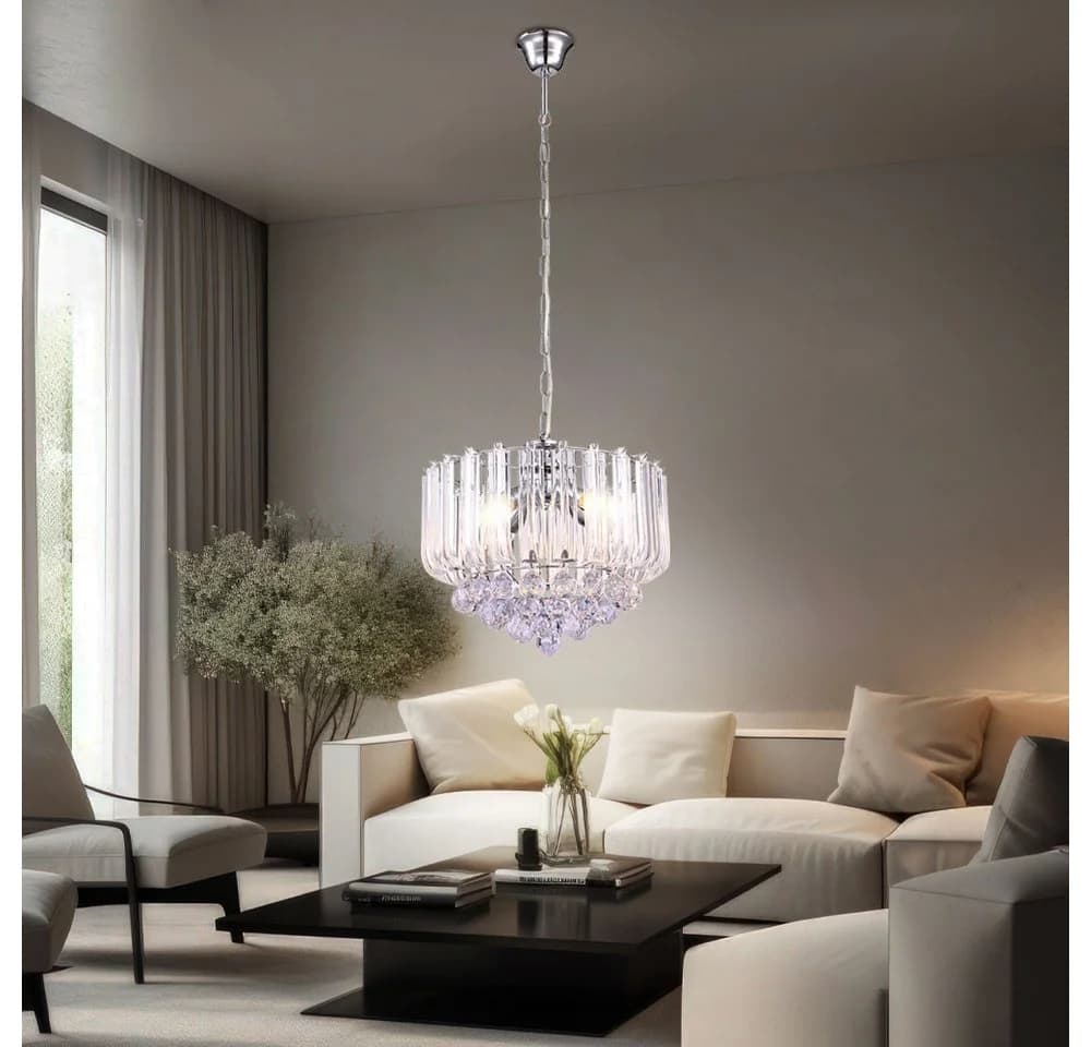 GLOBO LIGHTING Hängeleuchte 4-flammig verchromt mit Acrylkristallen