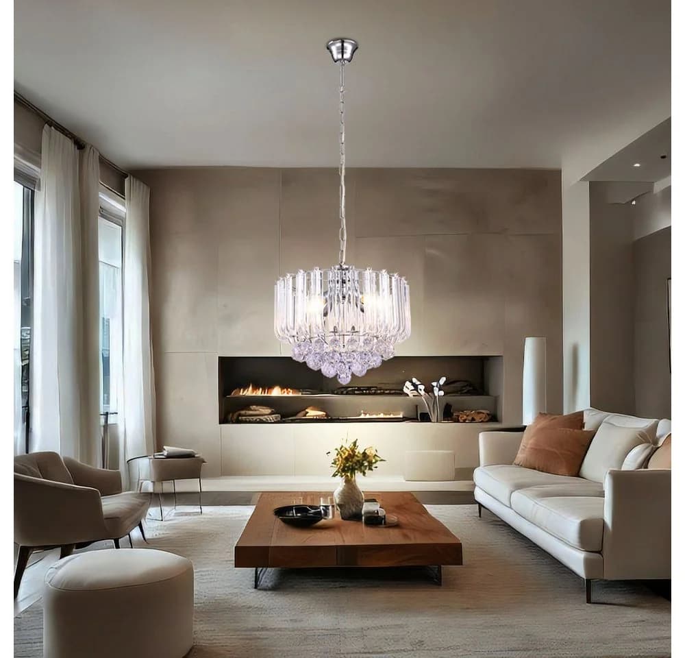 GLOBO LIGHTING Hängeleuchte 4-flammig verchromt mit Acrylkristallen - Bild 3