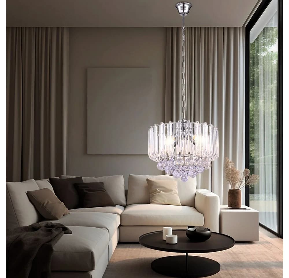 GLOBO LIGHTING Hängeleuchte 4-flammig verchromt mit Acrylkristallen - Bild 4