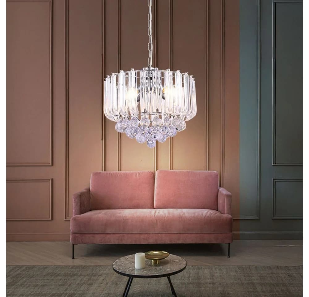 GLOBO LIGHTING Hängeleuchte 4-flammig verchromt mit Acrylkristallen - Bild 5