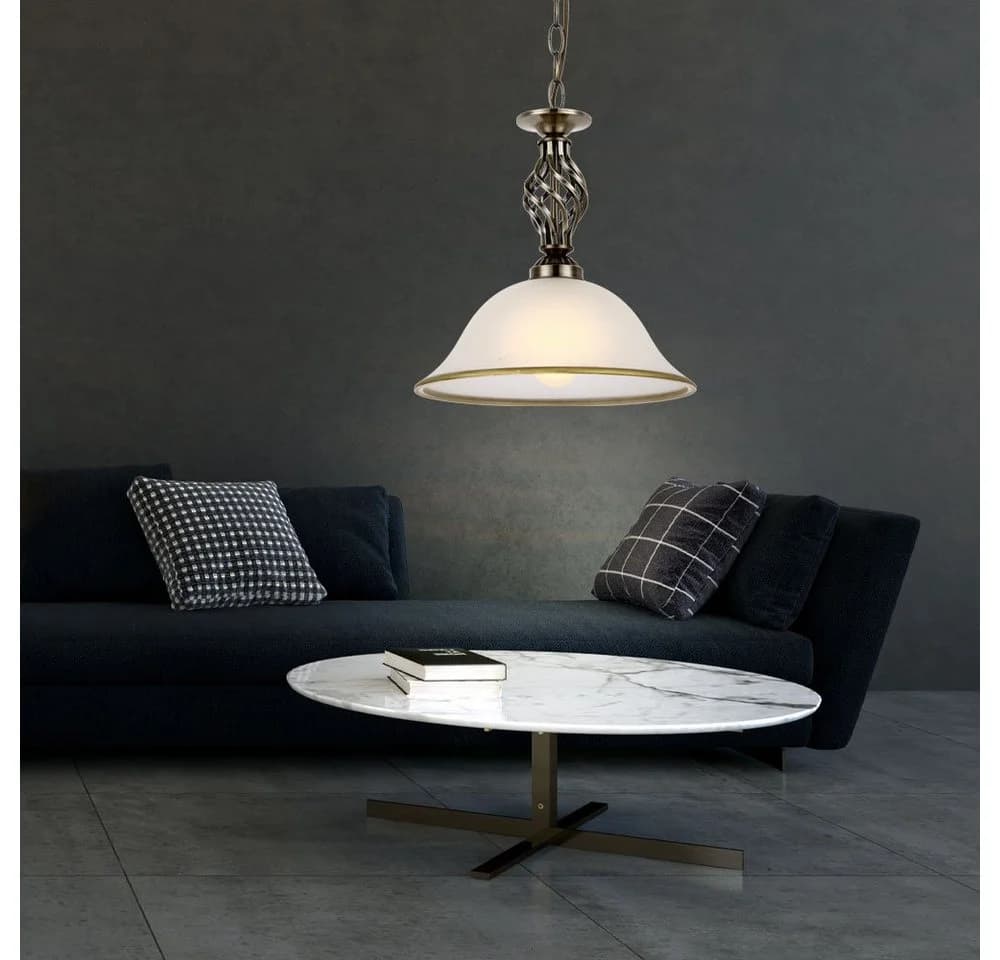 GLOBO LIGHTING Hängeleuchte Altmessing Glas Weiß E27 - Bild 5