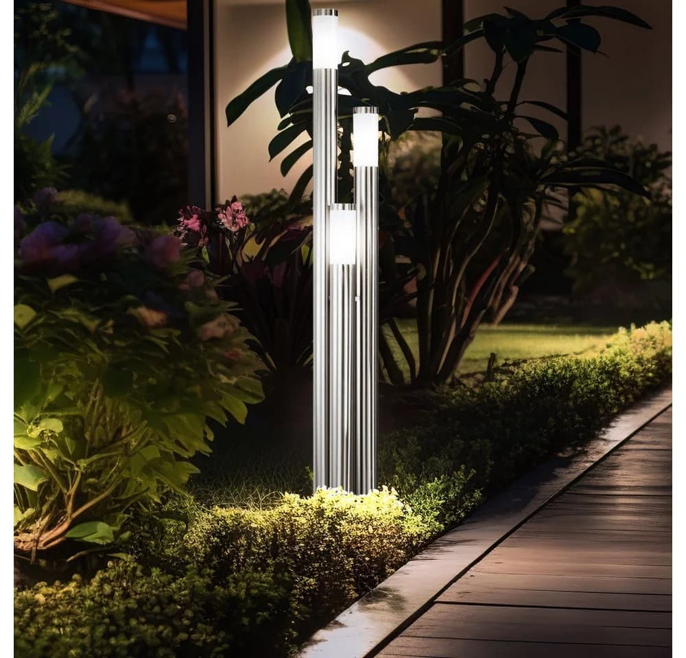 GLOBO LIGHTING LED Außen-Stehlampe 3-fach Edelstahl Warmweiß IP44