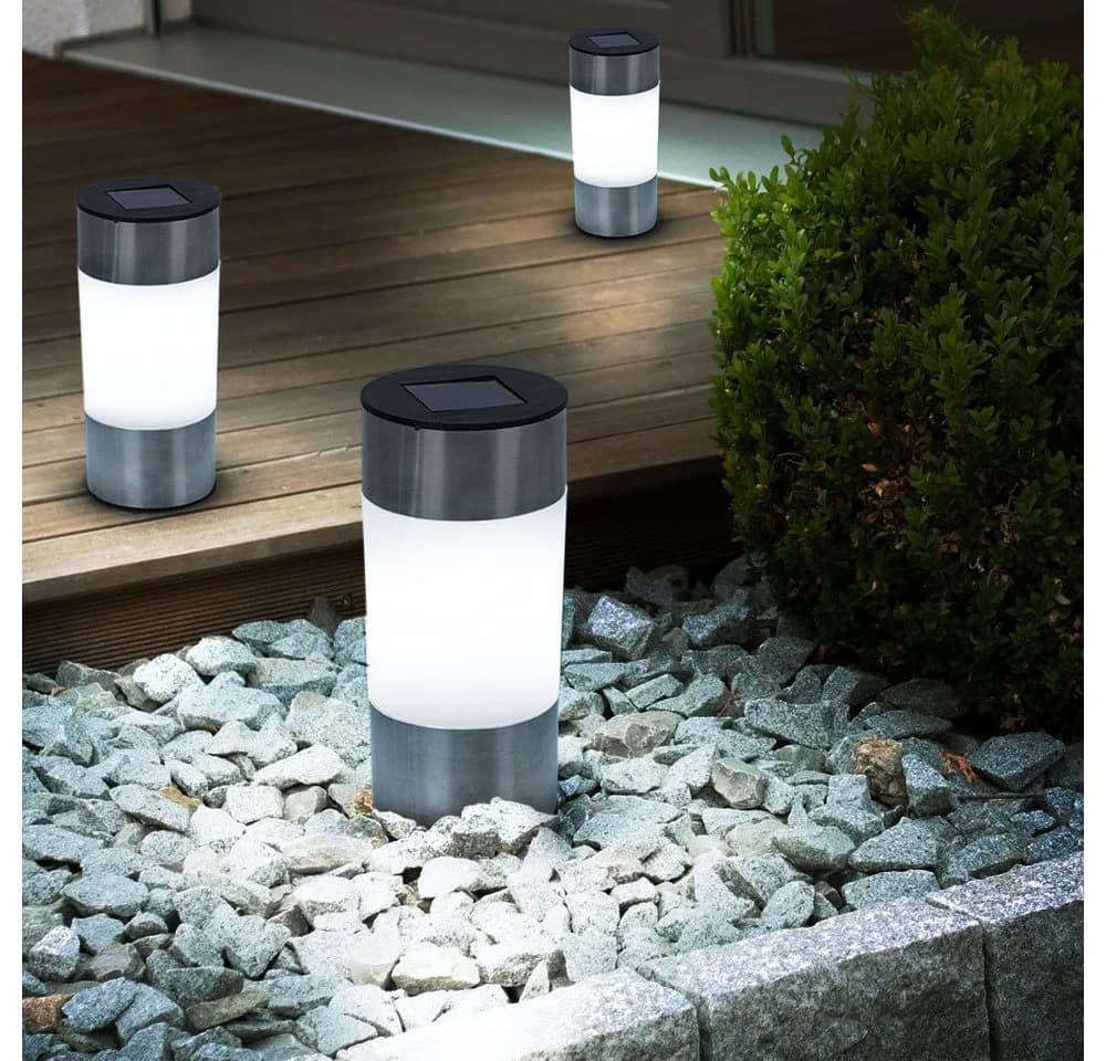 GLOBO LIGHTING 3x LED Solar Gartenleuchte Edelstahl Weiß