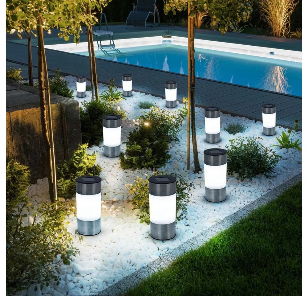 GLOBO LIGHTING 3x LED Solar Gartenleuchte Edelstahl Weiß - Bild 5