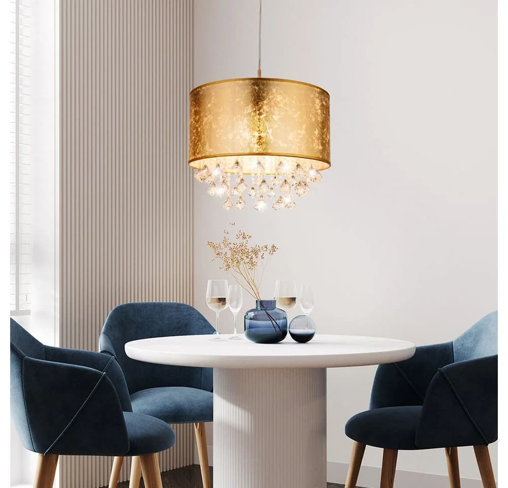 GLOBO LIGHTING LED-Hängeleuchte Gold Stoff Kristall