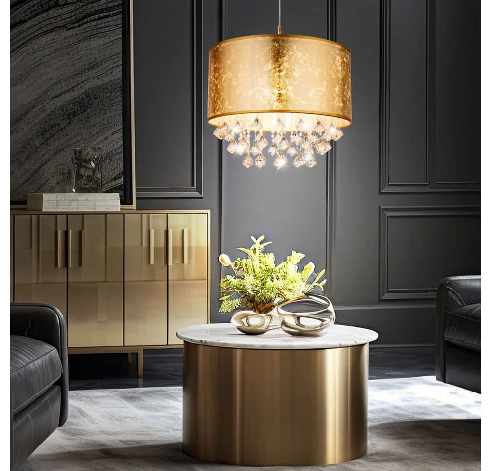 GLOBO LIGHTING LED-Hängeleuchte Gold Stoff Kristall - Bild 3