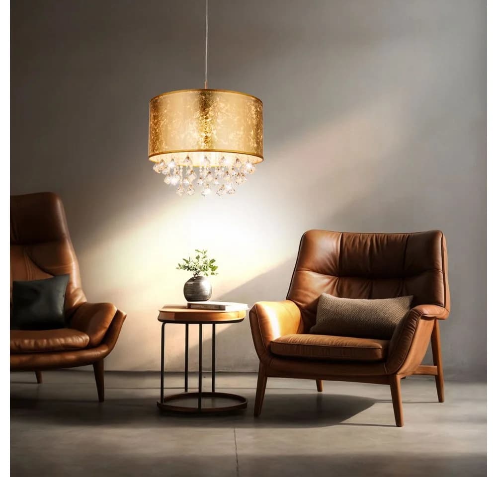 GLOBO LIGHTING LED-Hängeleuchte Gold Stoff Kristall - Bild 4