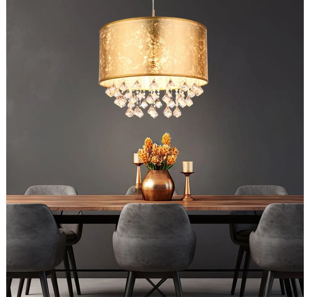 GLOBO LIGHTING LED-Hängeleuchte Gold Stoff Kristall - Bild 5