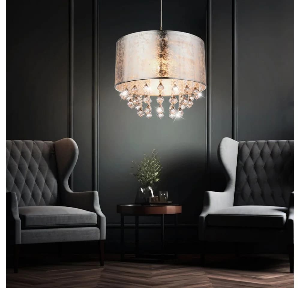 GLOBO LIGHTING LED-Hängeleuchte Silber Stoff Kristall