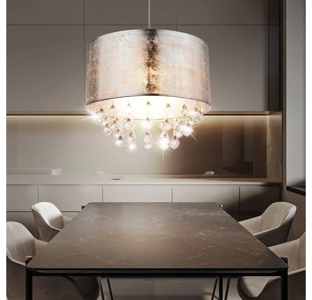GLOBO LIGHTING LED-Hängeleuchte Silber Stoff Kristall - Bild 3