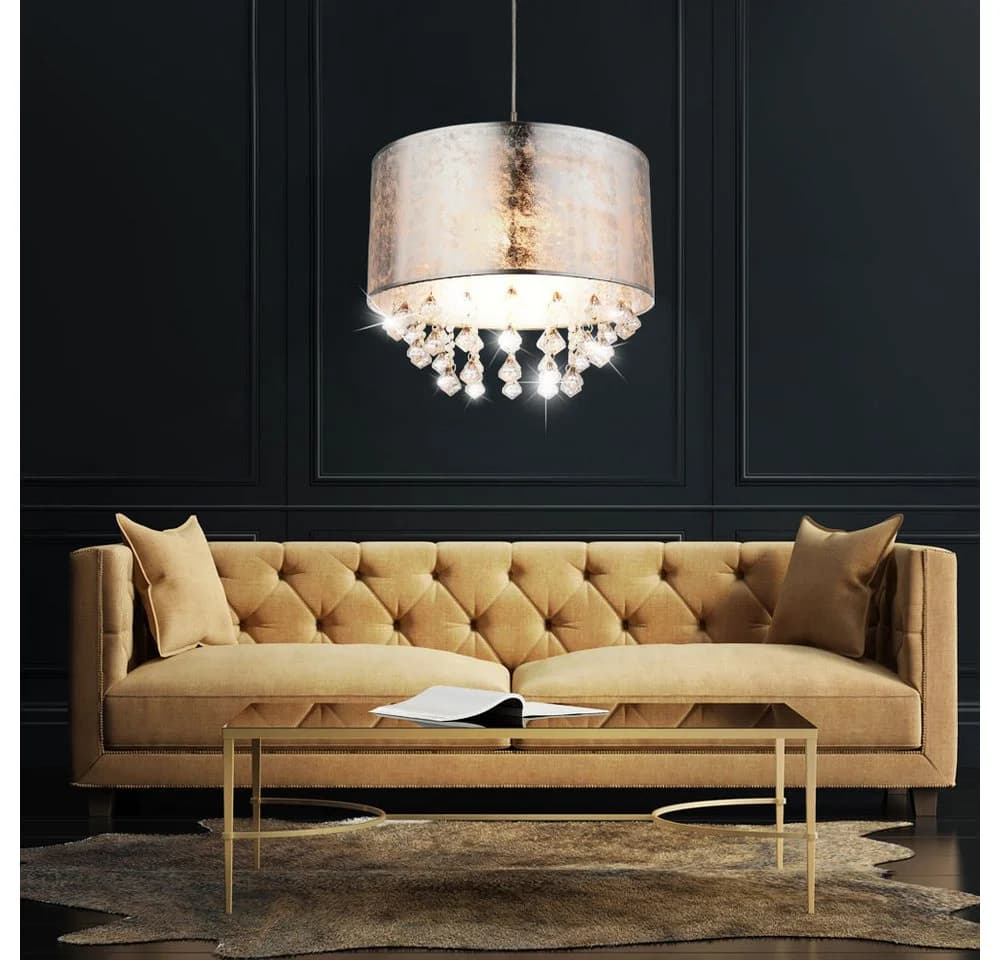 GLOBO LIGHTING LED-Hängeleuchte Silber Stoff Kristall - Bild 4