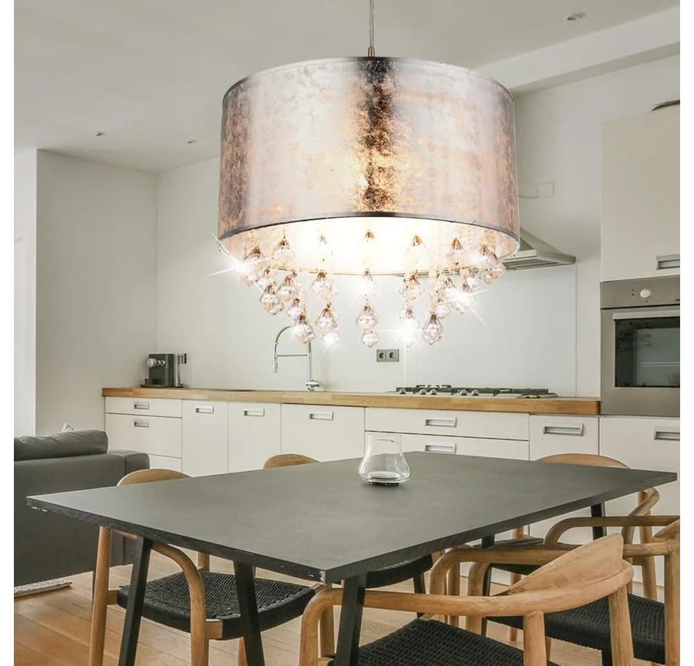 GLOBO LIGHTING LED-Hängeleuchte Silber Stoff Kristall - Bild 5