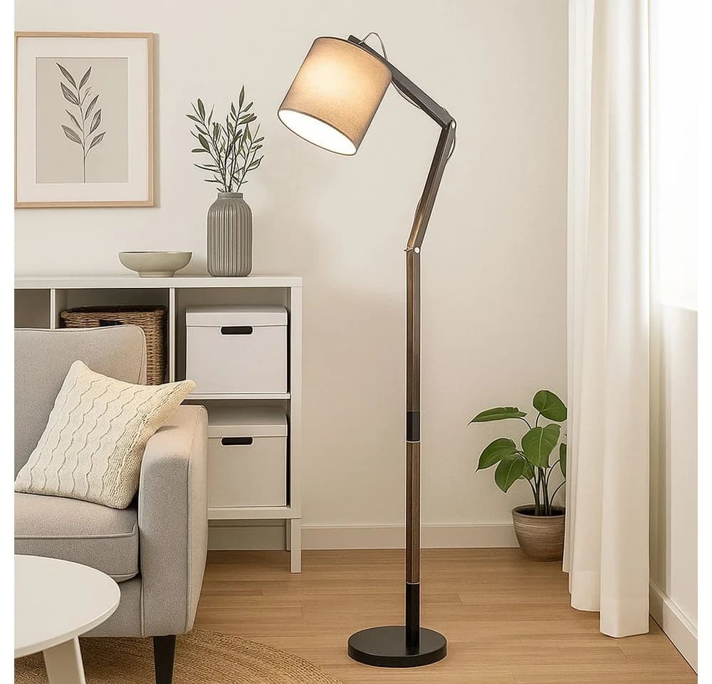 GLOBO LIGHTING Stehlampe Schwarz mit Holzoptik und verstellbaren Gelenken