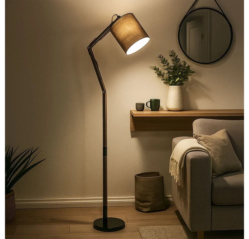 GLOBO LIGHTING Stehlampe Schwarz mit Holzoptik und verstellbaren Gelenken - Bild 3