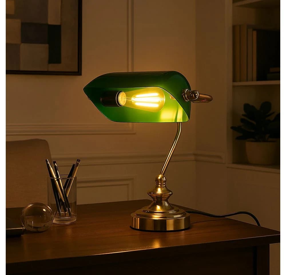 GLOBO LIGHTING Bankerlampe Grün Messing Acryl