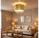 GLOBO LIGHTING Deckenleuchte Blattgold Metall Textil mit Kristallbehang Bild 3