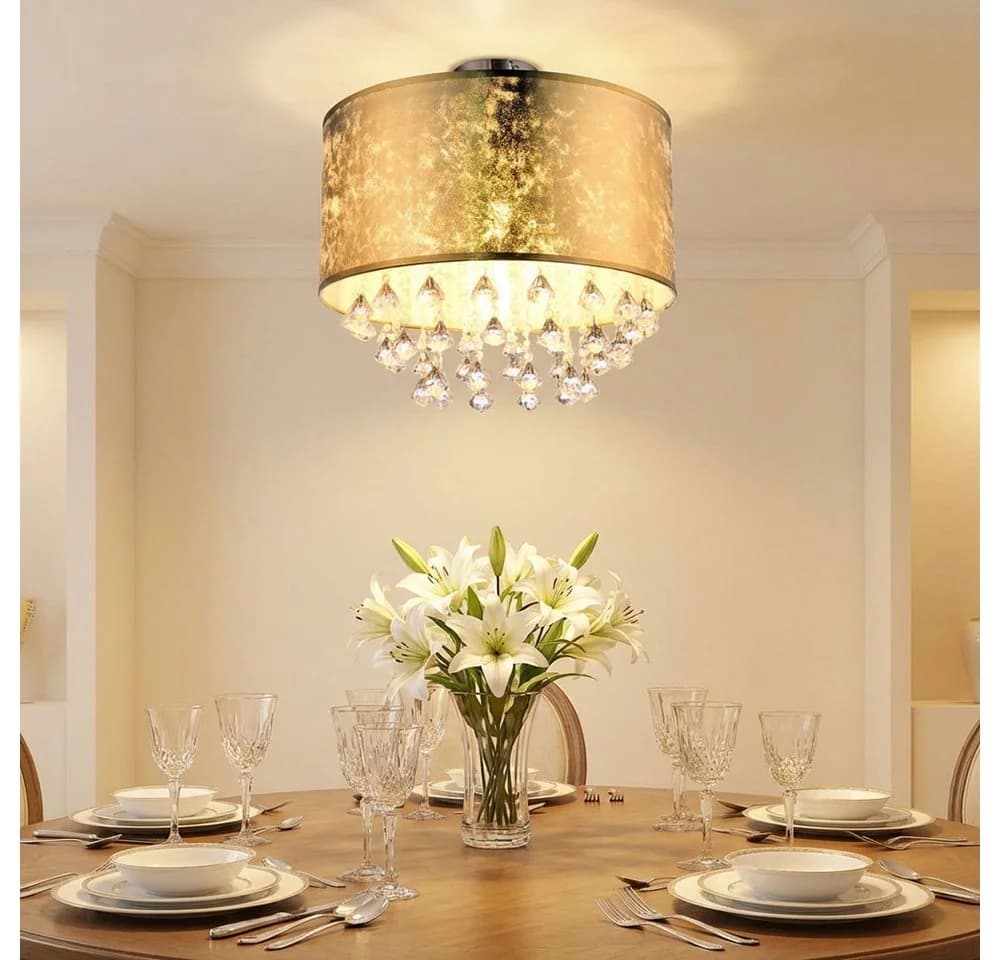 GLOBO LIGHTING Deckenleuchte Blattgold Metall Textil mit Kristallbehang - Bild 4