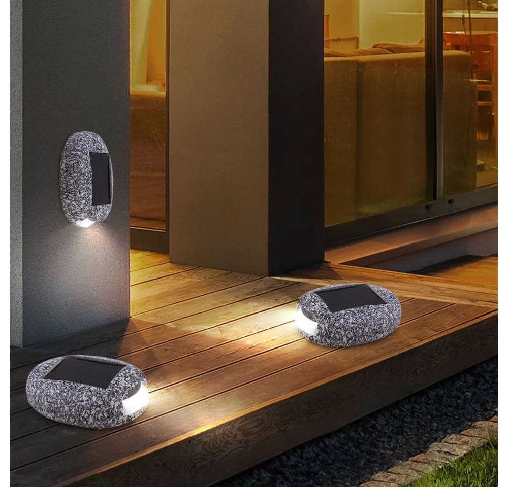 GLOBO LIGHTING 3er Set Solar Gartenleuchte Grau Stein Design