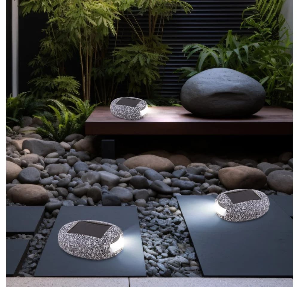 GLOBO LIGHTING 3er Set Solar Gartenleuchte Grau Stein Design - Bild 3
