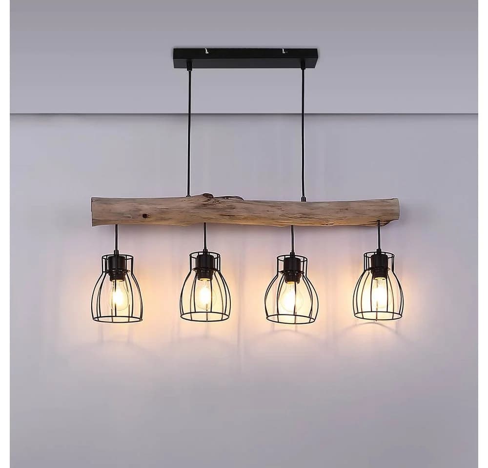 GLOBO LIGHTING Hängeleuchte MINA Schwarz/Natur Holz Metall - Bild 2