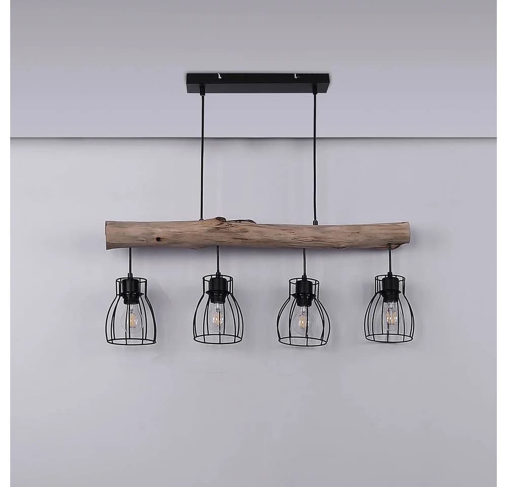 GLOBO LIGHTING Hängeleuchte MINA Schwarz/Natur Holz Metall - Bild 5
