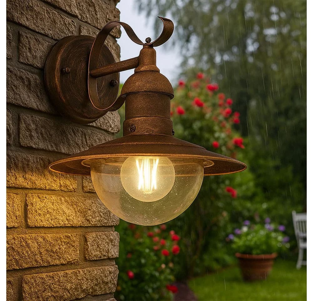 GLOBO LIGHTING Außen-Wandleuchte Retro Gold Patiniert E27 - Bild 4