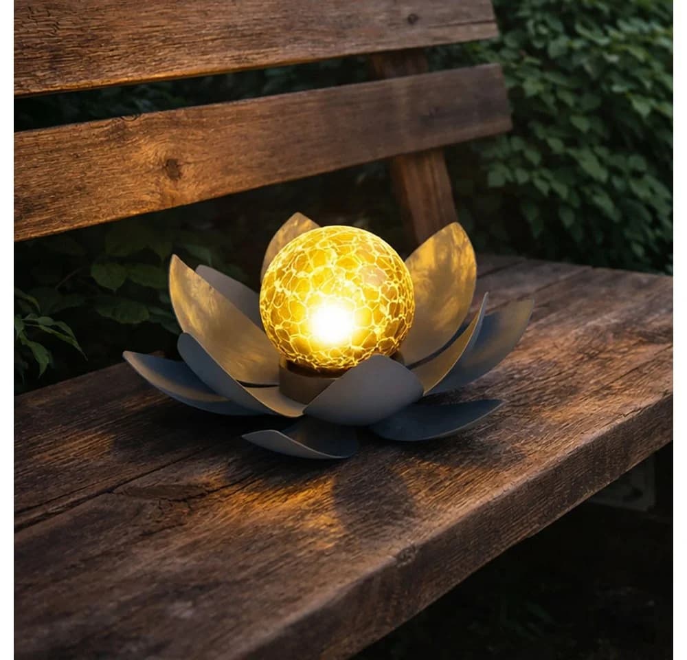 GLOBO LIGHTING LED Solarleuchte Lotusblume Grau Warmweiß - Bild 4