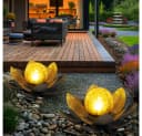 GLOBO LIGHTING LED Solarleuchte Lotusblume Grau Warmweiß Bild 5