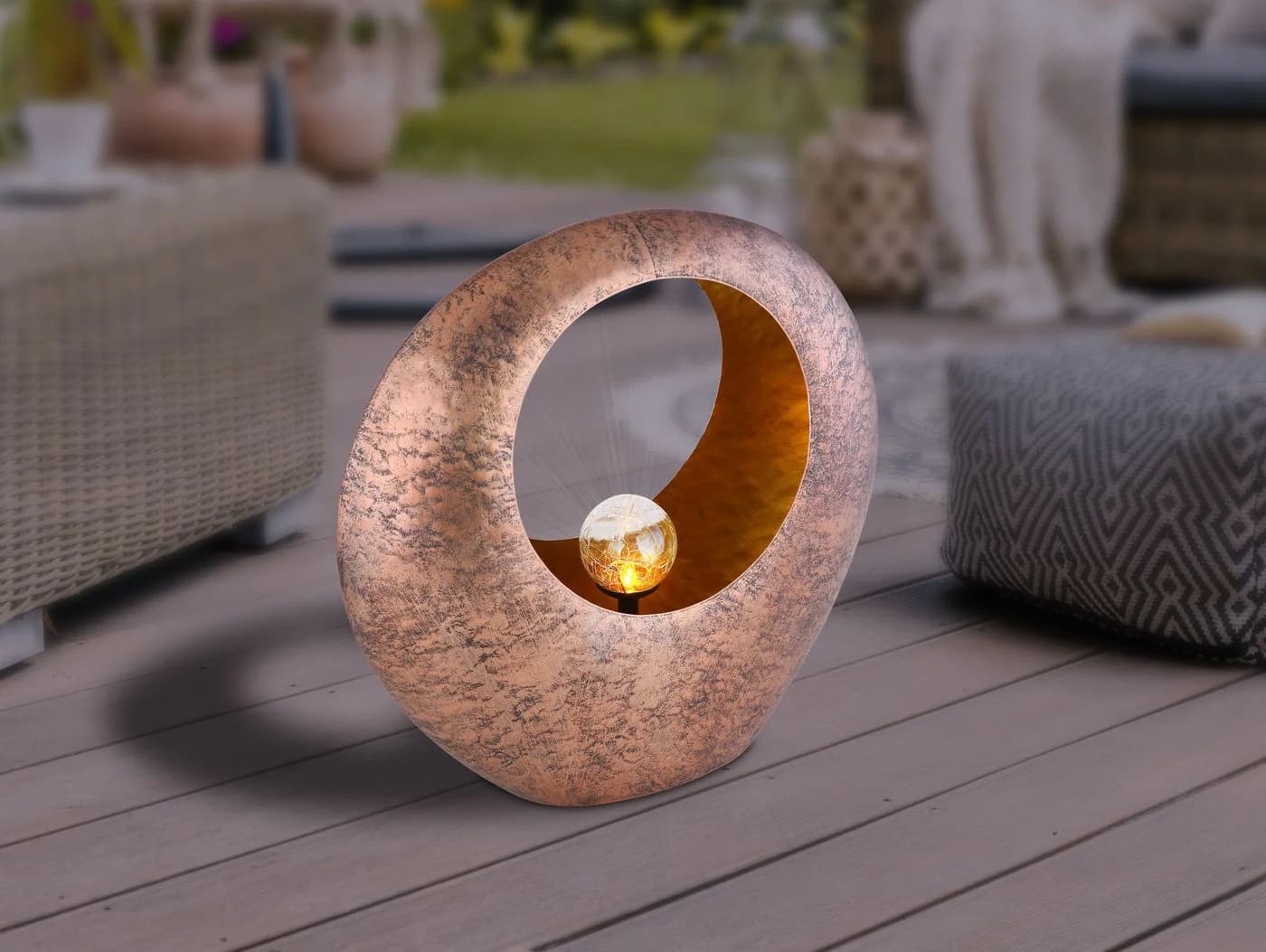 GLOBO LIGHTING Solarleuchte Messing Crackle-Glas Warmweiß