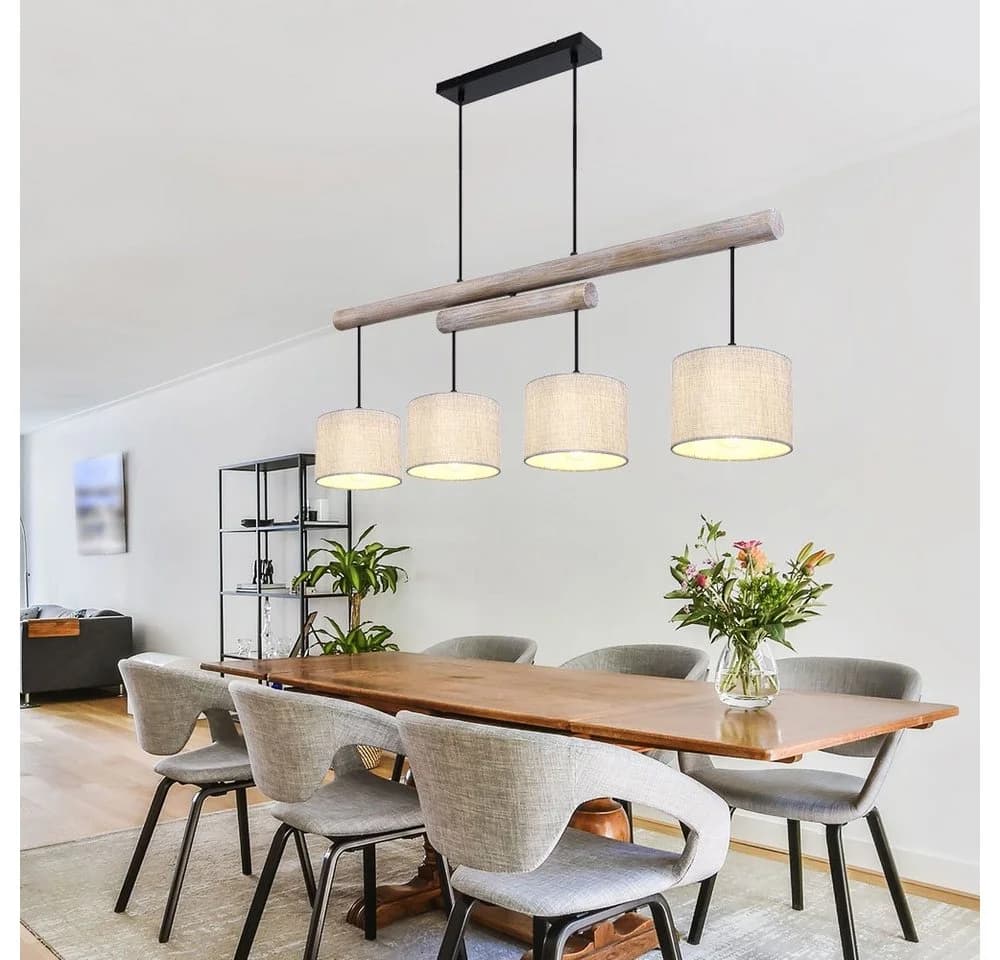 GLOBO LIGHTING Hängeleuchte Höhenverstellbar Holz Grau Schwarz - Bild 2