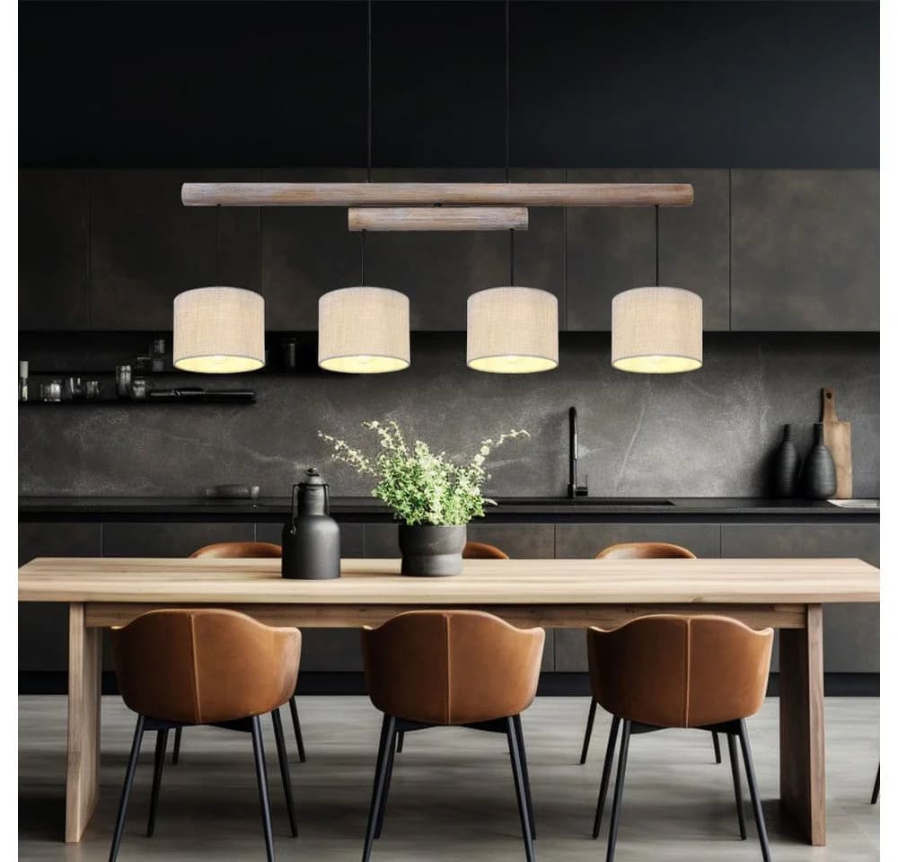 GLOBO LIGHTING Hängeleuchte Höhenverstellbar Holz Grau Schwarz - Bild 3
