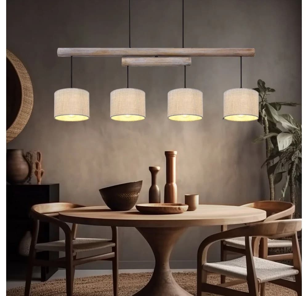 GLOBO LIGHTING Hängeleuchte Höhenverstellbar Holz Grau Schwarz - Bild 5