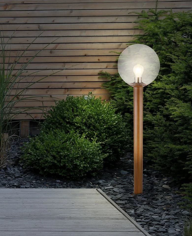 GLOBO LIGHTING Außen-Stehlampe OSSY mit Sensor, Holzoptik, E27, IP44