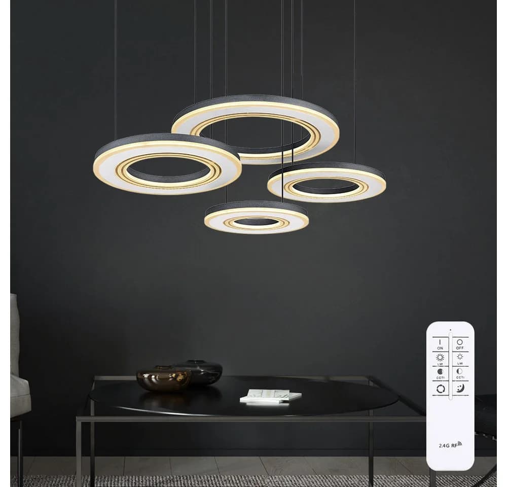 GLOBO LIGHTING LED Pendelleuchte 4 Ringe dimmbar mit Fernbedienung
