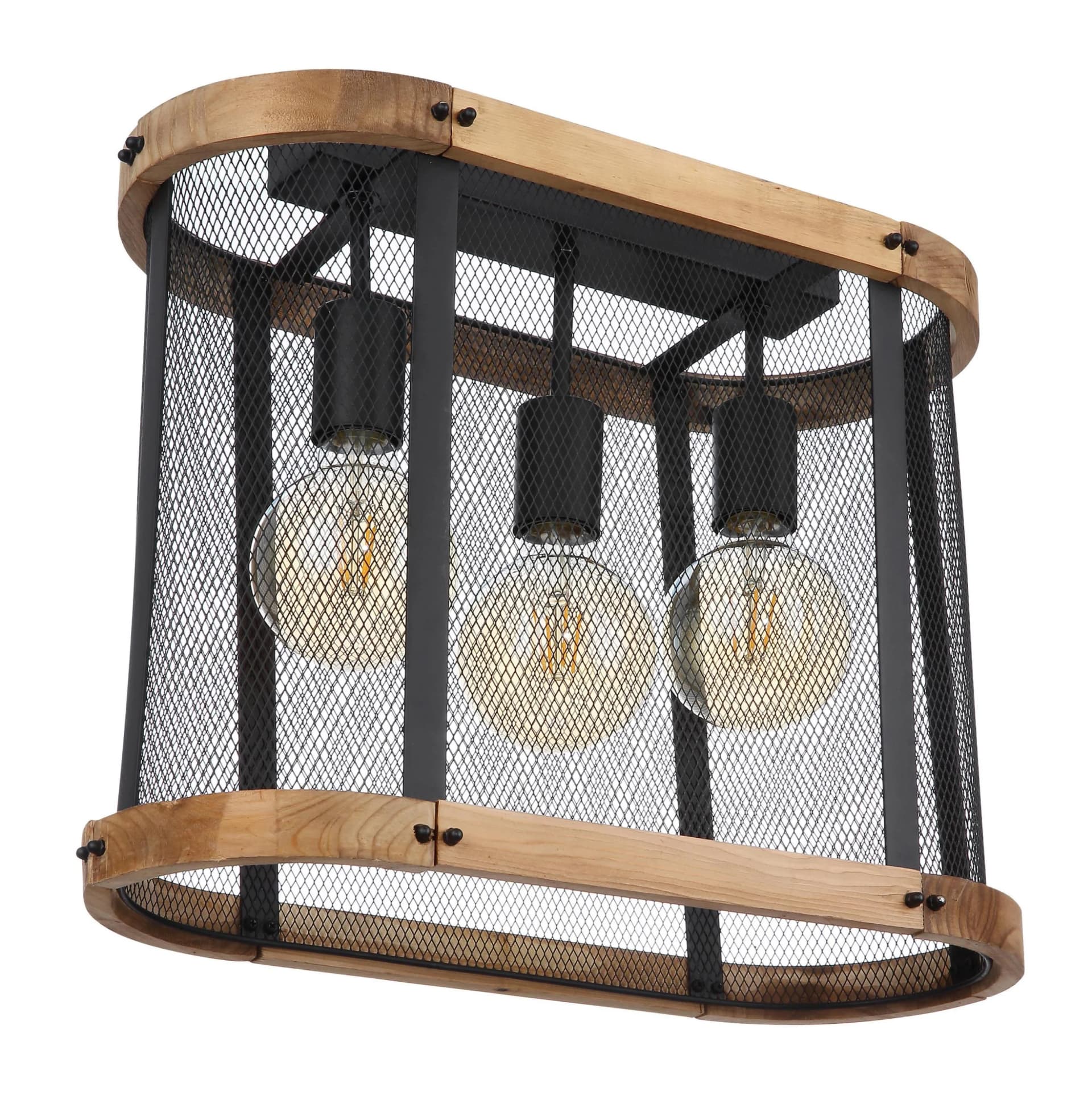 GLOBO LIGHTING Deckenleuchte JEANIE Holz Schwarz Metallgeflecht